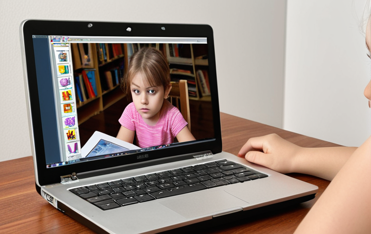 **
A young child, engrossed in learning from a laptop with online tutorials visible on the screen. The setting should be a comfortable home environment, filled with educational resources like books and building blocks. The child should look determined and curious.
**