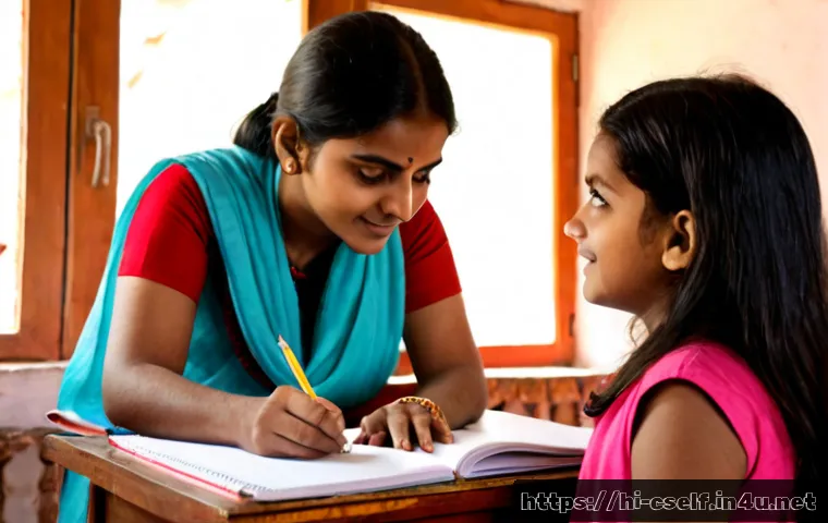 자기주도학습코치 피드백 스킬 - Photorealistic educational coaching session in a bright Indian home study room, supportive self-dire...